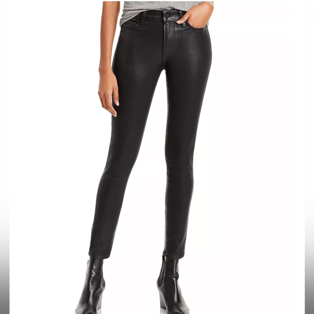 👖PAIGE Hoxton High Rise Ankle Skinny Jeans in Black Fog Luxe Coating